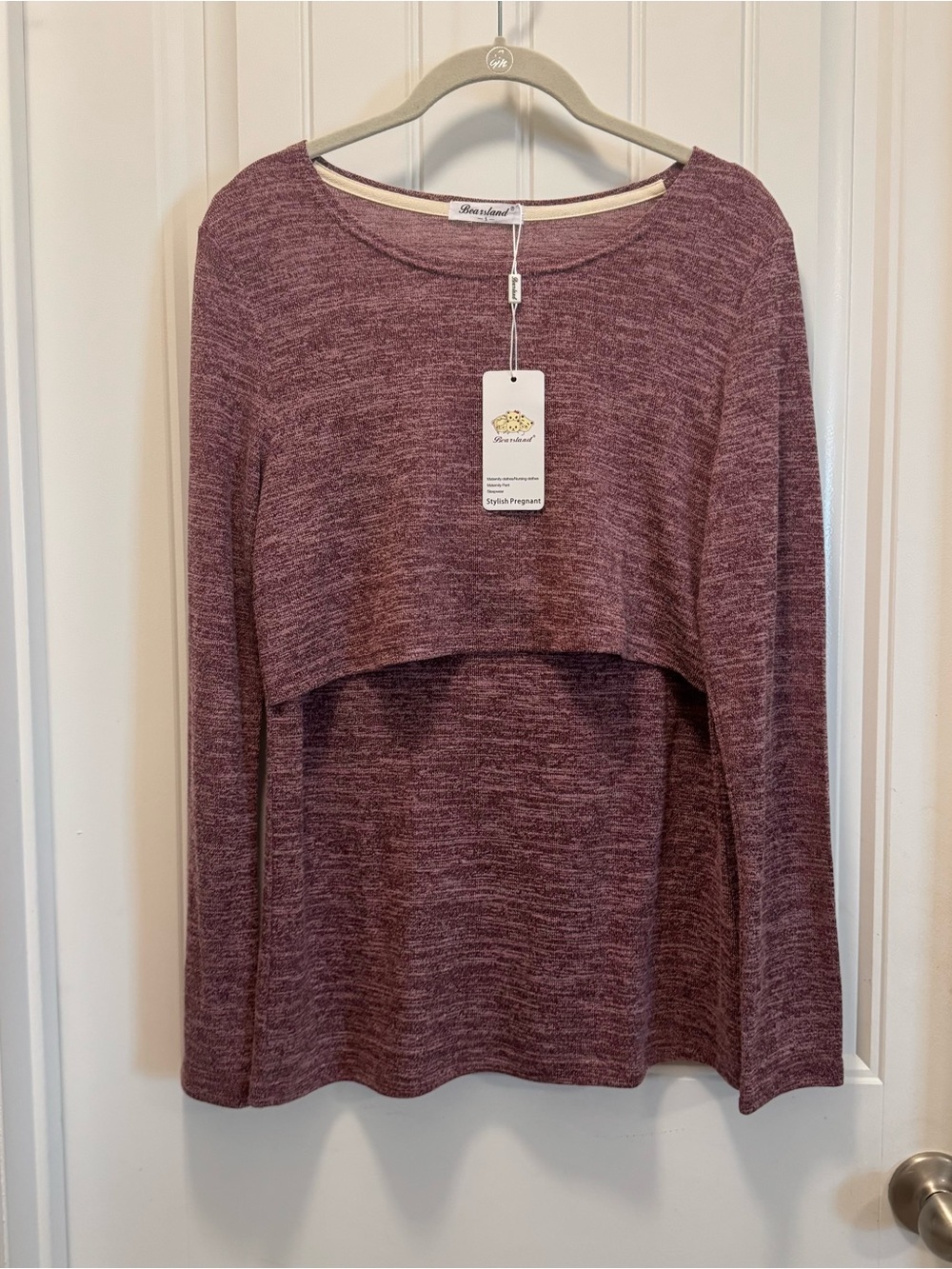 NWT Bearsland Maternity Nursing Long Sleeve Shirt  Burgundy Breastfeeding Size L
